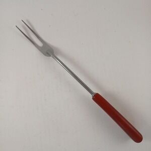 Vtg Ekco Red Handled 2 Prong Stainless Steel Meat Fork Carving Kitchen Utensil